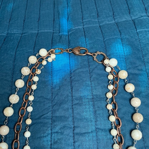 Triple Layer Necklace with Vintage Greek Coin and Rustic Howlite Beads - 17” - Picture 5 of 12